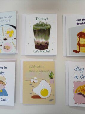 Cute Food-Themed Greeting Cards Set (6 Pack) – Funny Pun, Kawaii Aesthetic, Blan